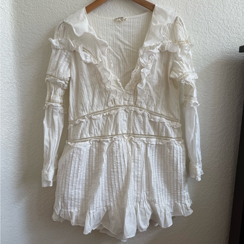 For Love And Lemons Ziggy Pintuck White Mini Dress Size L - Picture 2 of 8